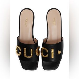 Gucci Cara Logo Leather Flat Slides. Size 38.5.